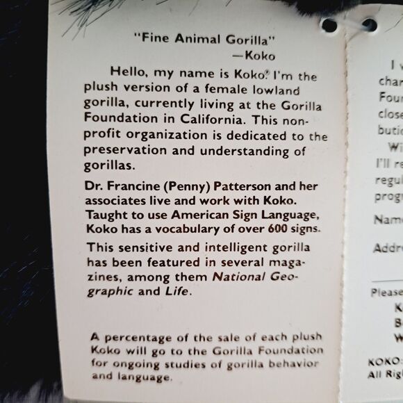 DAKIN KOKO Gorilla & KITTEN Plush Hand Puppet 1986 Vintage w/ Tag Sign Language - Picture 6 of 14